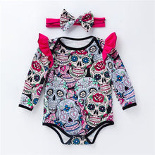 Load image into Gallery viewer, Halloween Knitted Baby Romper Newborn Infant Long Sleeve Ghost Printed Ruffle Raglan Jumpsuit Baby Girls Clothes D1034