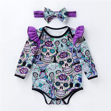 Load image into Gallery viewer, Halloween Knitted Baby Romper Newborn Infant Long Sleeve Ghost Printed Ruffle Raglan Jumpsuit Baby Girls Clothes D1034