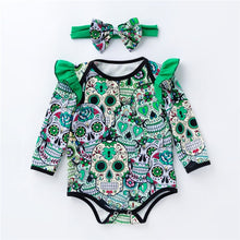 Load image into Gallery viewer, Halloween Knitted Baby Romper Newborn Infant Long Sleeve Ghost Printed Ruffle Raglan Jumpsuit Baby Girls Clothes D1034