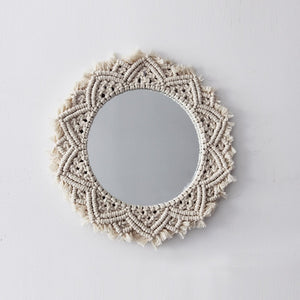 Hand-woven macrame mirror