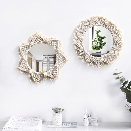Hand-woven macrame mirror