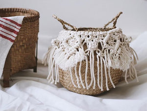 Handmade Bohemian Tassel Decoration Wicker Basket Garden Flower Pot Study Room Storage Rattan Basket Home Organizer Basket