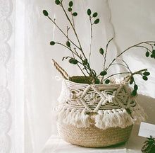 Load image into Gallery viewer, Handmade Bohemian Tassel Decoration Wicker Basket Garden Flower Pot Study Room Storage Rattan Basket Home Organizer Basket