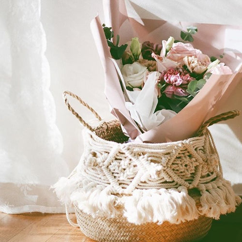 Handmade Bohemian Tassel Decoration Wicker Basket Garden Flower Pot Study Room Storage Rattan Basket Home Organizer Basket