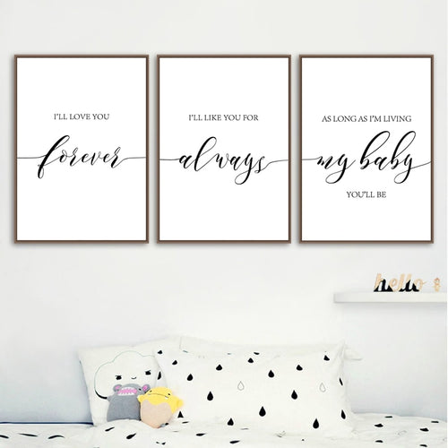 I'll Love You Forever Canvas Posters Nursery Wall Art Print Baby Shower Gift Painting Pictures for Baby Girl Boy Room Decoration