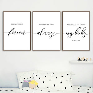 I'll Love You Forever Canvas Posters Nursery Wall Art Print Baby Shower Gift Painting Pictures for Baby Girl Boy Room Decoration