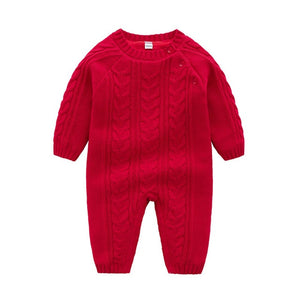 Infant Baby Rompers Winter Warm Newborn Long Sleeve Jumpsuits Outfits Solid Color Knitted Infant Girls Overalls Kids Boy Costume