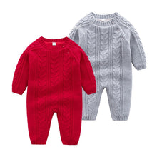 Load image into Gallery viewer, Infant Baby Rompers Winter Warm Newborn Long Sleeve Jumpsuits Outfits Solid Color Knitted Infant Girls Overalls Kids Boy Costume