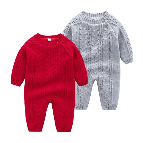 Infant Baby Rompers Winter Warm Newborn Long Sleeve Jumpsuits Outfits Solid Color Knitted Infant Girls Overalls Kids Boy Costume