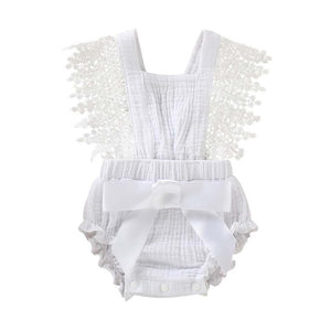 Infant Ruffle Romper Baby Girl Lace Rompers Cotton Bows Baby Girl Clothes Sleeveless Onesies Baby Clothes Toddler Romper Newborn