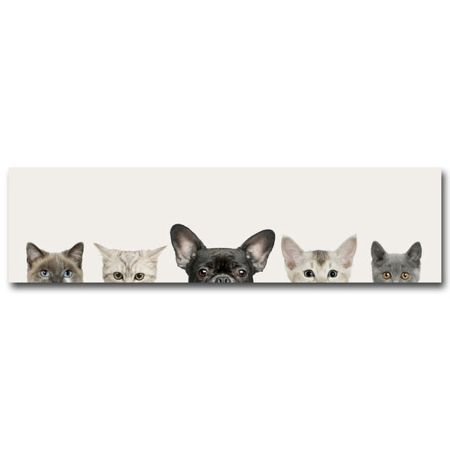 Kawaii Animals Cat Dog Poster Minimalist Art Canvas Painting Wall Picture Long Banner Print Modern Home Room Decoration 391