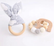 Load image into Gallery viewer, 2pc Wooden Animals  Bunny Ear Teether