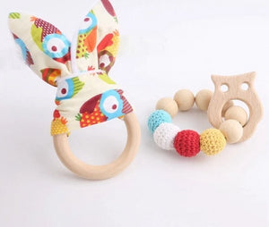 2pc Wooden Animals  Bunny Ear Teether