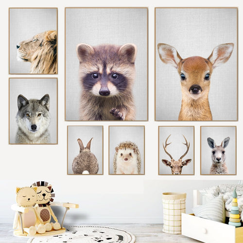 Lion Deer Raccoon Rabbit Wall Art Canvas Painting Nordic Poster And Print Animal Wall Pictures Kids Baby Room Scandinavian Decor