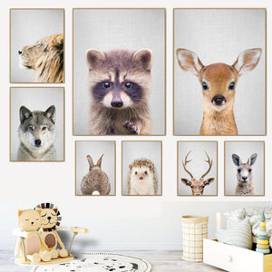 Lion Deer Raccoon Rabbit Wall Art Canvas Painting Nordic Poster And Print Animal Wall Pictures Kids Baby Room Scandinavian Decor