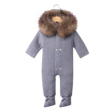 Load image into Gallery viewer, Luxury Baby Knitted Racoon Fur Collar Jumpsuits Hooded Baby Girl Clothes Winter Bebe Rompers Boys Girls Infant Onesie Vintage