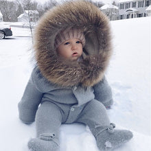Load image into Gallery viewer, Luxury Baby Knitted Racoon Fur Collar Jumpsuits Hooded Baby Girl Clothes Winter Bebe Rompers Boys Girls Infant Onesie Vintage