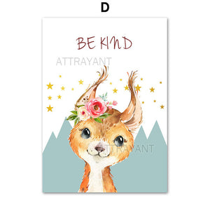 Lynx Fox Hedgehog Wolf Llama Wall Art Print Canvas Painting Nordic Posters And Prints Watercolor Animals Wall Pictures Kids Room