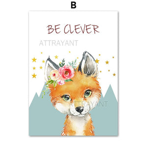 Lynx Fox Hedgehog Wolf Llama Wall Art Print Canvas Painting Nordic Posters And Prints Watercolor Animals Wall Pictures Kids Room