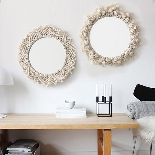 Macrame Tapestry Wall Hanging  Decorative Mirror  Bohemia Creative Home Art Wall Decorations Boho Decor Home
