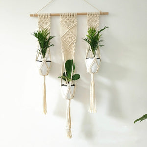 Macrame Wall Hanging Fringed Basket Plant Holder Hand-woven Hanging Planter Decoracion Hogar Flower Basket  Boho Decor