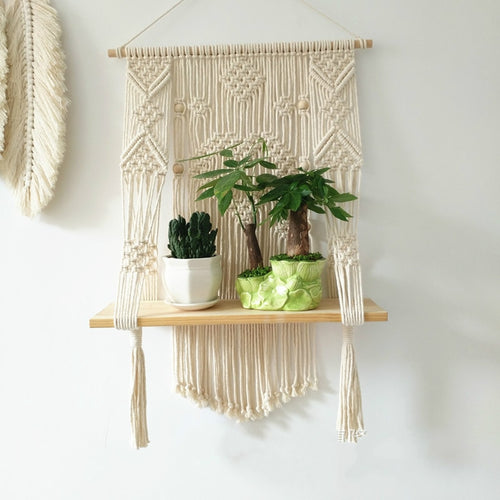 Macrame Wall Hanging Fringed Basket Plant Holder Hand-woven Hanging Planter Decoracion Hogar Flower Basket  Boho Decor