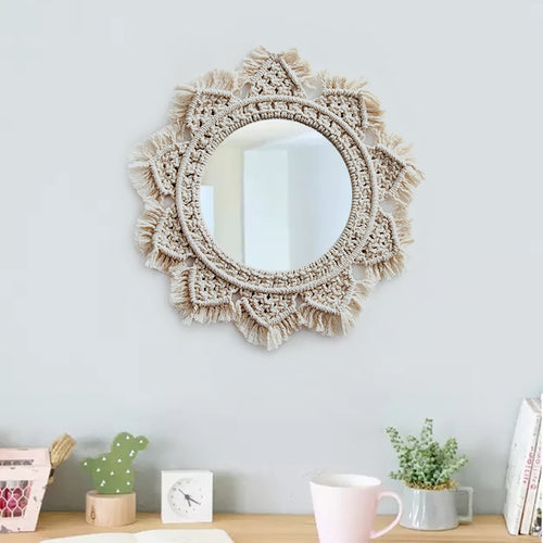 Macrame Wall Hanging Mirrors for Home Espejos Decorativos Wall Mirrors Creative Home Art Boho Decor Makeup Bath Room