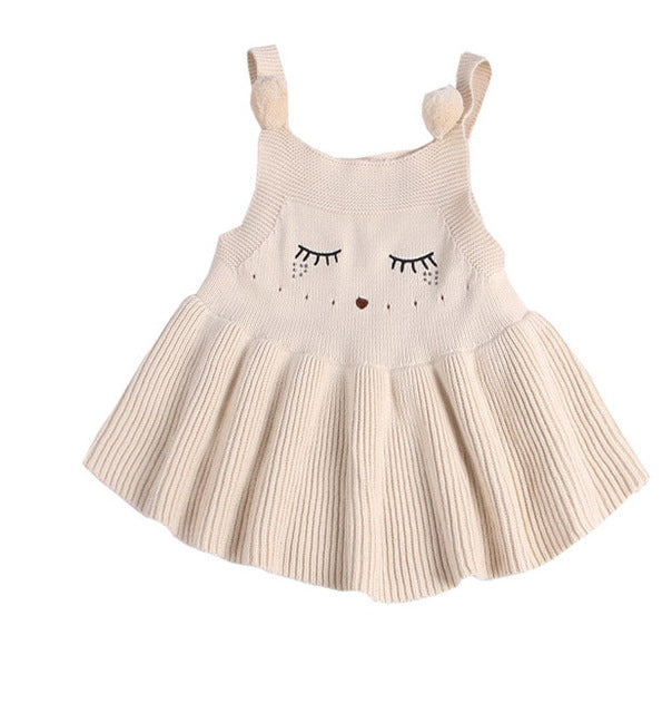 Milancel 2018 Baby Girl Dress Cute Cat Dress for Girl Infant Knitted Girls Clothing Sleeveless Kids Clothes