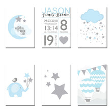 Load image into Gallery viewer, NICOLESHENTING Birth Stats Custom Posters Cartoon Nursery Canvas Art Prints Painting Wall Picture Nordic Kids Bedroom Decoration