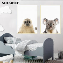 Load image into Gallery viewer, NUOMEGE Baby Animal Poster Panda Giraffe Elephant Canvas Painting Nursery Wall Art Nordic Picture Kid&#39;s Bedroom Decoration