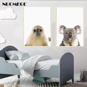 NUOMEGE Baby Animal Poster Panda Giraffe Elephant Canvas Painting Nursery Wall Art Nordic Picture Kid's Bedroom Decoration