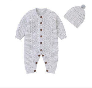 Newborn Baby Romper For Boys 100% Cotton Knitted Baby Clothes Autumn Winter Toddler Clothes Long Sleeve Infant Jumpsuit With Hat