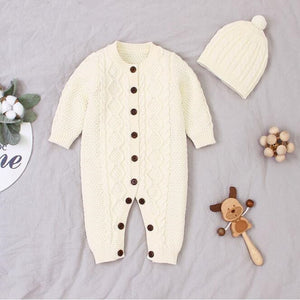 Newborn Baby Romper For Boys 100% Cotton Knitted Baby Clothes Autumn Winter Toddler Clothes Long Sleeve Infant Jumpsuit With Hat