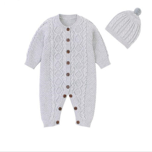Newborn Baby Romper For Boys 100% Cotton Knitted Baby Clothes Autumn Winter Toddler Clothes Long Sleeve Infant Jumpsuit With Hat