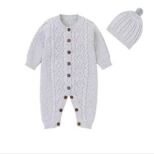 Newborn Baby Romper For Boys 100% Cotton Knitted Baby Clothes Autumn Winter Toddler Clothes Long Sleeve Infant Jumpsuit With Hat