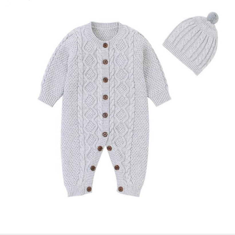 Newborn Baby Romper For Boys 100% Cotton Knitted Baby Clothes Autumn Winter Toddler Clothes Long Sleeve Infant Jumpsuit With Hat