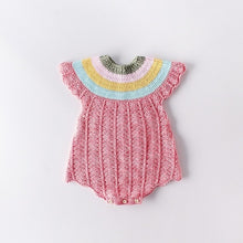 Load image into Gallery viewer, Newborn Knitting Wool Romper Jumpsuits Autumn Winter Baby Rainbow Collar Cute Shell Sleeve Knitted Wool One-piece Romper Clothes