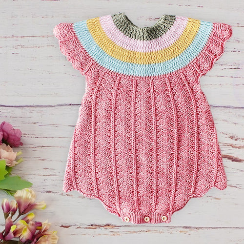 Newborn Knitting Wool Romper Jumpsuits Autumn Winter Baby Rainbow Collar Cute Shell Sleeve Knitted Wool One-piece Romper Clothes