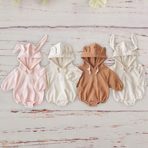 Newborn Long Sleeve Cotton Rompers For Baby Boy Girls Rabbit  Bear Cartoon Hooded Clothes Outfit 2019 Spring Autumn Roupa Menino