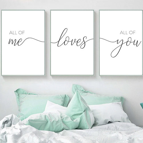 Nordic Minimalist All of Me Loves All of You Posters Print Couple Quotes Canvas Painting Nursery Wall Pictures Bedroom Decor