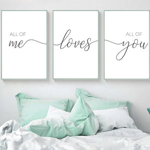 Nordic Minimalist All of Me Loves All of You Posters Print Couple Quotes Canvas Painting Nursery Wall Pictures Bedroom Decor