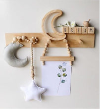 Load image into Gallery viewer, Nordic Wooden Beads Ornament Double Star Moon Kids Room Decoration Baby Crib Tent Hanging Pendant Wall Decor Photography Props