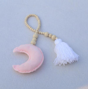 Nordic Wooden Beads Ornament Double Star Moon Kids Room Decoration Baby Crib Tent Hanging Pendant Wall Decor Photography Props