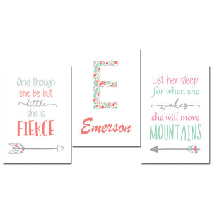 Nursery Quote Wall Art Canvas Print Personalized Name Custom Poster Nordic Painting Wall Picture Kids Girl Bedroom Decoration