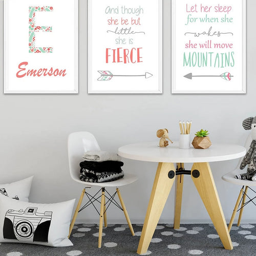Nursery Quote Wall Art Canvas Print Personalized Name Custom Poster Nordic Painting Wall Picture Kids Girl Bedroom Decoration