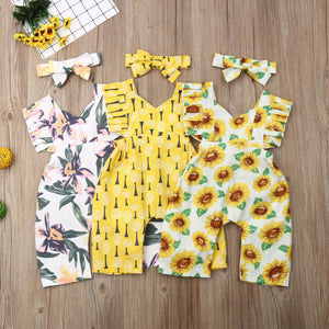 PUDCOCO 2PCS Newborn Baby Girl Boys Ruffle Sleeves Romper Bodysuit Headband Summer Outfits Support wholesale