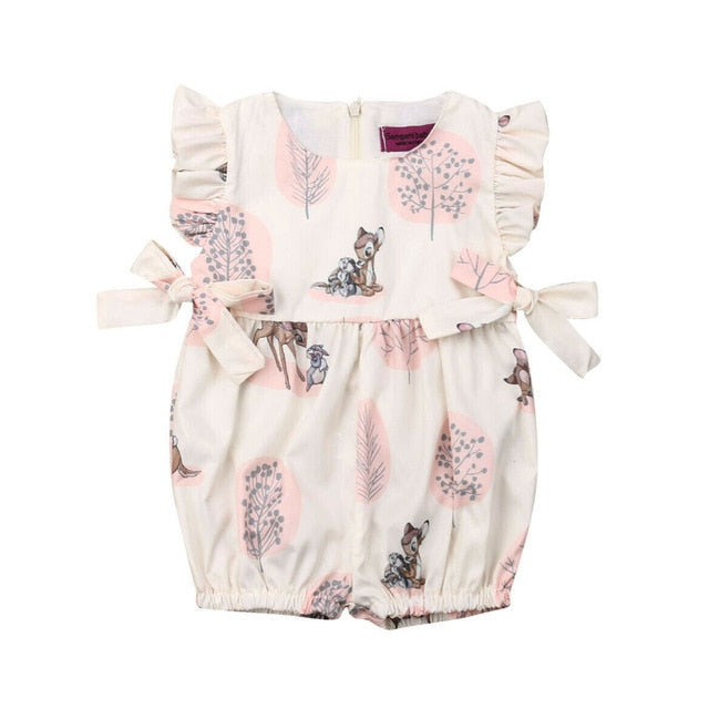 PUDCOCO Fashion Newborn Kids Infant Baby Girls Deer Romper Bow Floral Jumpsuit Clothes Casual Pretty Outfits Set 0-24M