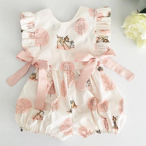 PUDCOCO Fashion Newborn Kids Infant Baby Girls Deer Romper Bow Floral Jumpsuit Clothes Casual Pretty Outfits Set 0-24M
