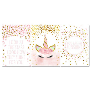 Pink Unicorn Poster Nursery Quotes Art Wall Canvas Print Painting Nordic Style Decorative Picture Baby Girl Bedroom Decoration