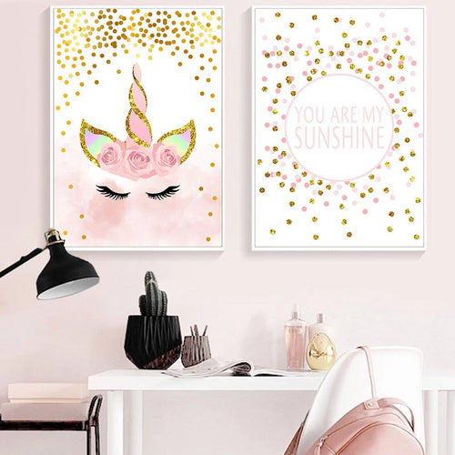 Pink Unicorn Poster Nursery Quotes Art Wall Canvas Print Painting Nordic Style Decorative Picture Baby Girl Bedroom Decoration